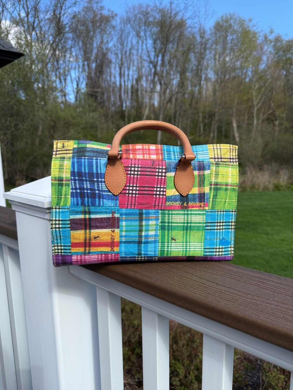 Dooney & Bourke Multicolor Plaid Canvas Satchel with Ants *READ DESCRIPTION*